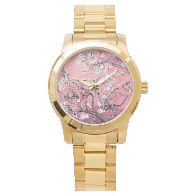 Vincent Van Gogh Amandelbloesems Peach Watch Horloge (Voorkant)