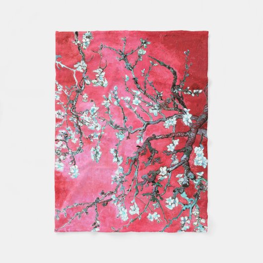 Vincent Van Gogh Amandelbloesems Rood blauw Fleece Deken (Voorkant)