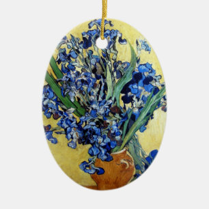 Vincent van Gogh, blauwe irissen op gele achtergro Keramisch Ornament