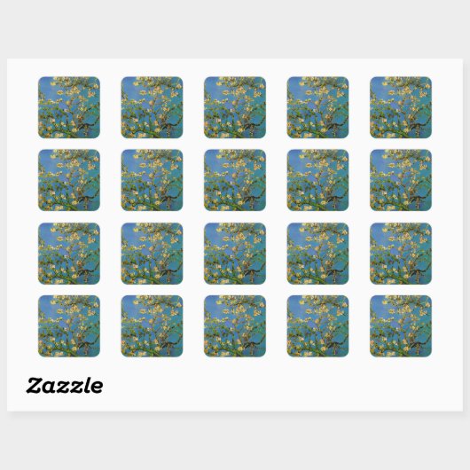 Vincent van Gogh - Bloeiende amandelboom Vierkante Sticker (Vel)