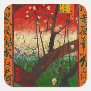 Vincent van Gogh - Bloeiende pruimenboomgaard Vierkante Sticker