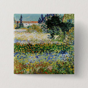 Vincent van Gogh - Bloeiende tuin Vierkante Button 5,1 Cm