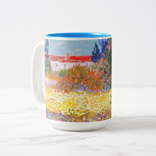 Vincent van Gogh Bloeituin Tweekleurige Koffiemok (Voorkant links)
