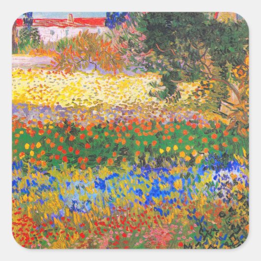 Vincent van Gogh Bloeituin Vierkante Sticker (Voorkant)