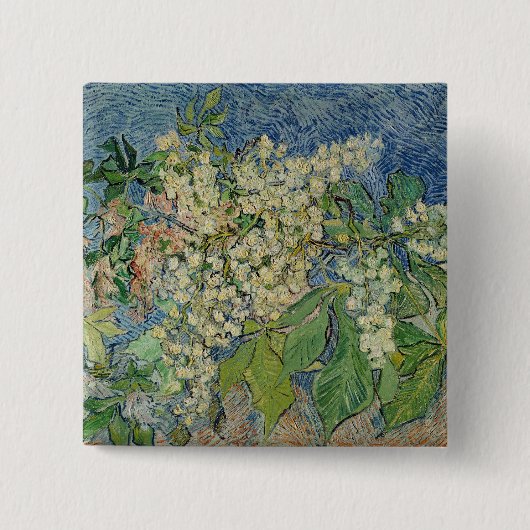 Vincent van Gogh | Blossombere kastanjetakken Vierkante Button 5,1 Cm (Voorkant)