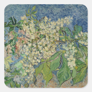 Vincent van Gogh Blossombere kastanjetakken Vierkante Sticker