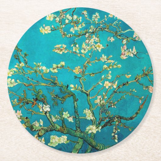 Vincent Van Gogh Blossoming Almond Tree Art Ronde Kartonnen Onderzetter (Voorkant)