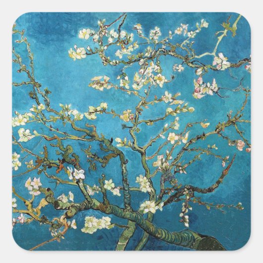Vincent van Gogh, Blossoming Almond Tree Vierkante Sticker (Voorkant)
