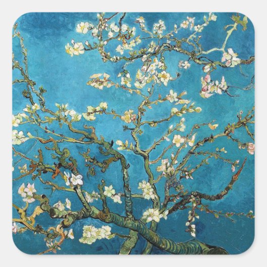 Vincent van Gogh, Blossoming Almond Tree Vierkante Sticker (Voorkant)