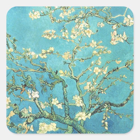Vincent van Gogh Blossomong Almond Tree Vierkante Sticker (Voorkant)