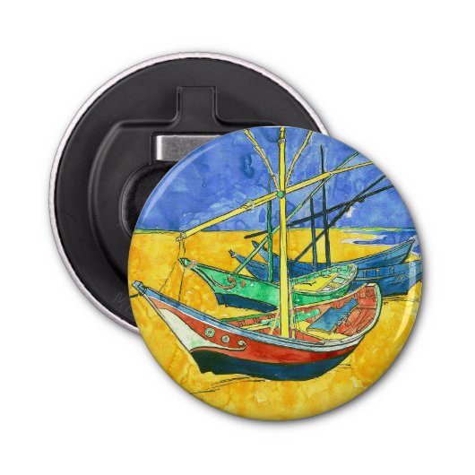 Vincent van Gogh Boats bij Saintes-Marie watercol Button Flesopener (Voorkant)