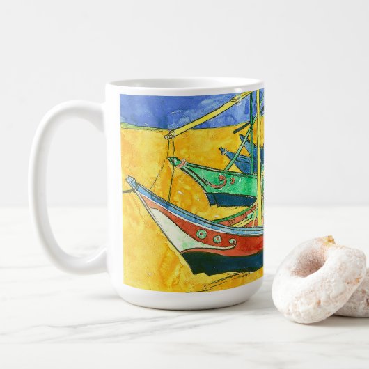 Vincent van Gogh Boats bij Saintes-Marie watercol Koffiemok (Met donut)
