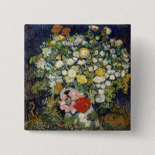 Vincent van Gogh - Boeket Bloemen in een Vaas Vierkante Button 5,1 Cm