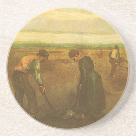 Vincent van Gogh - Boeren die aardappelen planten Zandsteen Onderzetter (Voorkant)