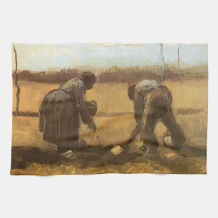 Vincent van Gogh - Boeren planten aardappelen Theedoek