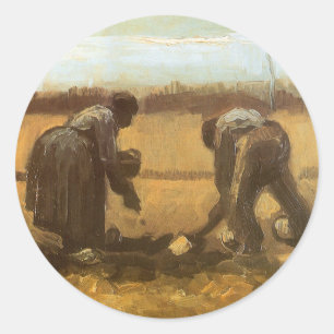 Vincent van Gogh - Boeren planten aardappels Ronde Sticker