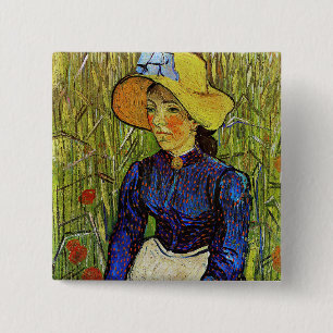 Vincent van Gogh - Boerenmeisje met strohoed Vierkante Button 5,1 Cm