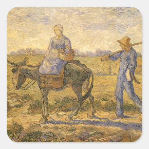 Vincent van Gogh - Boerenpaar aan het werk Vierkante Sticker