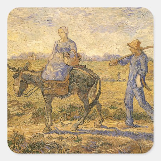 Vincent van Gogh - Boerenpaar aan het werk Vierkante Sticker (Voorkant)