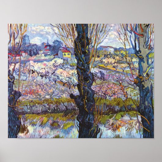 Vincent Van Gogh – Boomgaard in bloei met populier Poster (Voorkant)