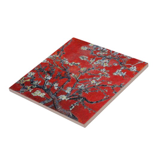 Vincent van Gogh Branches met Almond Blossom Red Tegeltje (Zijkant)
