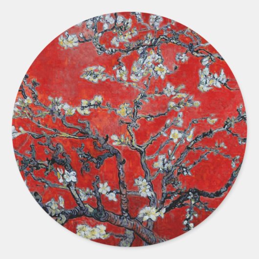 Vincent van Gogh Branches met Almond Blossom Ronde Sticker (Voorkant)