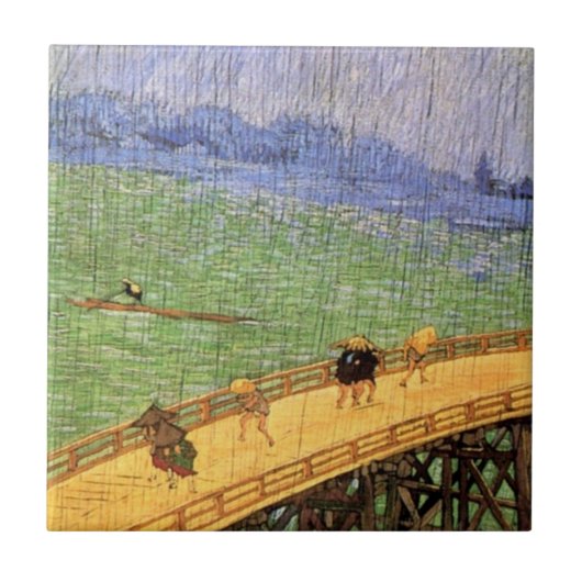Vincent van Gogh - Brug in de Japanse regenkunst Tegeltje (Voorkant)