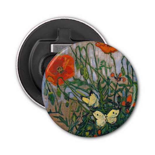 Vincent van Gogh - Butterflies en Poppies Button Flesopener (Voorkant)