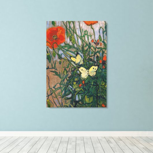 Vincent van Gogh - Butterflies en Poppies Canvas Afdruk (Insitu (Houten vloer))