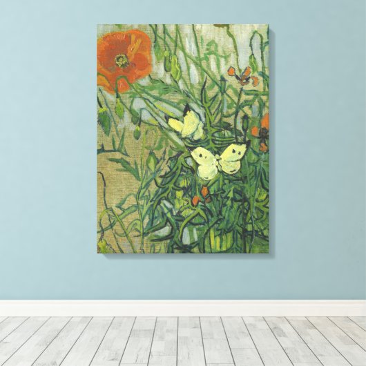 Vincent Van Gogh - Butterflies en poppies Canvas Afdruk (Insitu (Houten vloer))