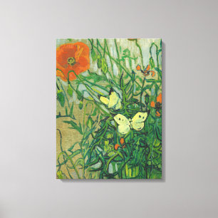 Vincent Van Gogh - Butterflies en poppies Canvas Afdruk