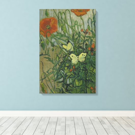 Vincent van Gogh - Butterflies en Poppies Canvas Afdruk (Insitu (Houten vloer))