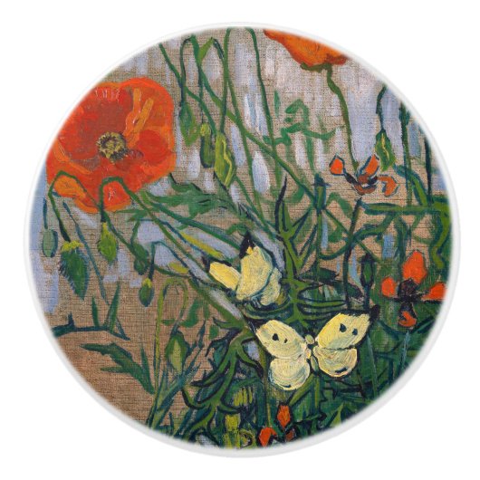 Vincent van Gogh - Butterflies en Poppies Keramische Knop (Voorkant)
