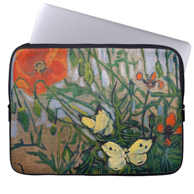 Vincent van Gogh - Butterflies en Poppies Laptop Sleeve (Voorkant)