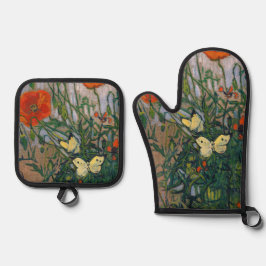 Vincent van Gogh - Butterflies en Poppies Ovenwant & Pannenlap Set