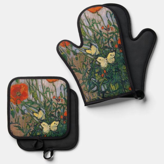 Vincent van Gogh - Butterflies en Poppies Ovenwant & Pannenlap Set (Voorkant / Achterkant)