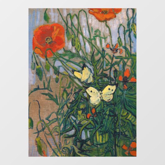 Vincent van Gogh - Butterflies en Poppies Raamsticker (Vel)
