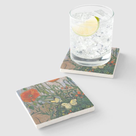 Vincent van Gogh - Butterflies en Poppies Stenen Onderzetter (Zijkant)