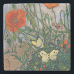 Vincent van Gogh - Butterflies en Poppies Stenen Onderzetter<br><div class="desc">Butterflies and Poppies - Vincent van Gogh,  Oil on Canvas,  1890</div>