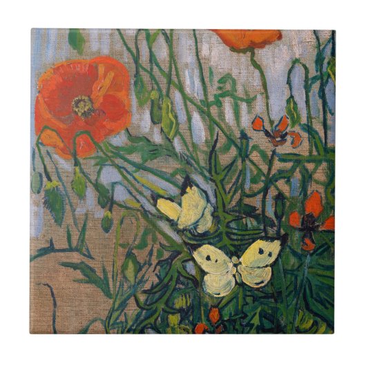 Vincent van Gogh - Butterflies en Poppies Tegeltje (Voorkant)