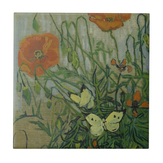 Vincent van Gogh - Butterflies en Poppies Tegeltje (Voorkant)