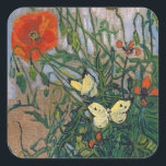 Vincent van Gogh - Butterflies en Poppies Vierkante Sticker<br><div class="desc">Butterflies and Poppies - Vincent van Gogh,  Oil on Canvas,  1890</div>