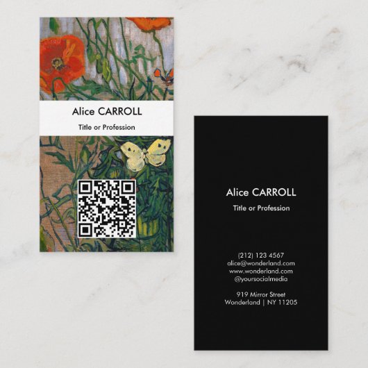 Vincent van Gogh - Butterflies & Poppies - QR-code Visitekaartje (Voorkant / Achterkant)