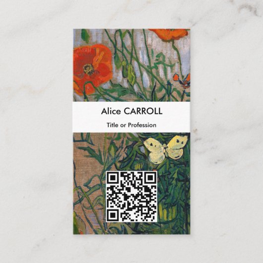 Vincent van Gogh - Butterflies & Poppies - QR-code Visitekaartje (Voorkant)