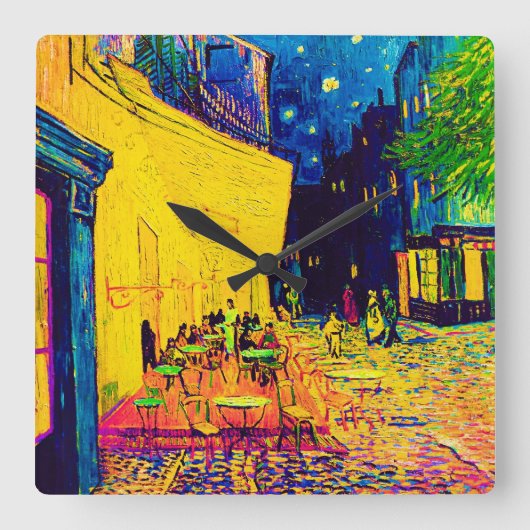 Vincent Van Gogh - Cafe Terrace At Night Pop Art Vierkante Klok (Voorkant)