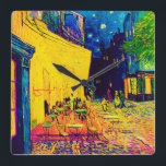 Vincent Van Gogh - Cafe Terrace At Night Pop Art Vierkante Klok<br><div class="desc">Also known as the Café Terrace On The Place Du Forum, this oil on canvas from 1888 shows a sidewalk cafe in Arles France frequented often by Van Gogh, brightly lit in yellow under a dark blue night sky with haloed stars similar to what would later be seen in "The...</div>