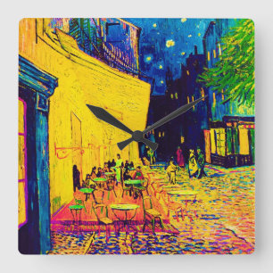 Vincent Van Gogh - Cafe Terrace At Night Pop Art Vierkante Klok