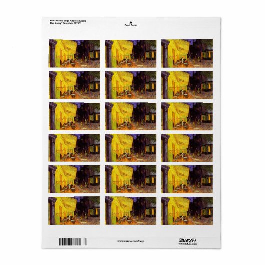 Vincent van Gogh Cafe Terrace bij nacht Fine Art Etiket (Full Sheet)