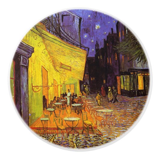 Vincent van Gogh Cafe Terrace bij nacht Fine Art Keramische Knop (Voorkant)