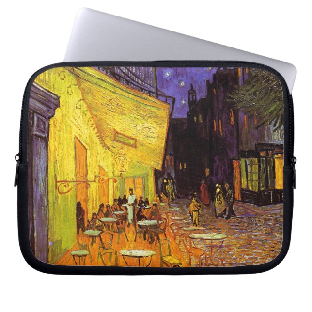Vincent van Gogh Cafe Terrace bij nacht Fine Art Laptop Sleeve (Voorkant)
